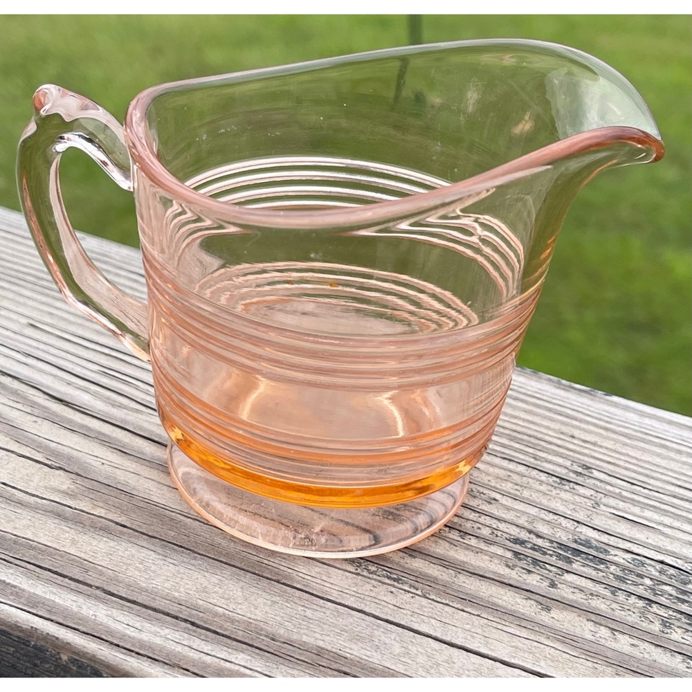 Pink Depression Glass Creamer Banded 1920s-1930s Vintage Collectible 4.5" Tall